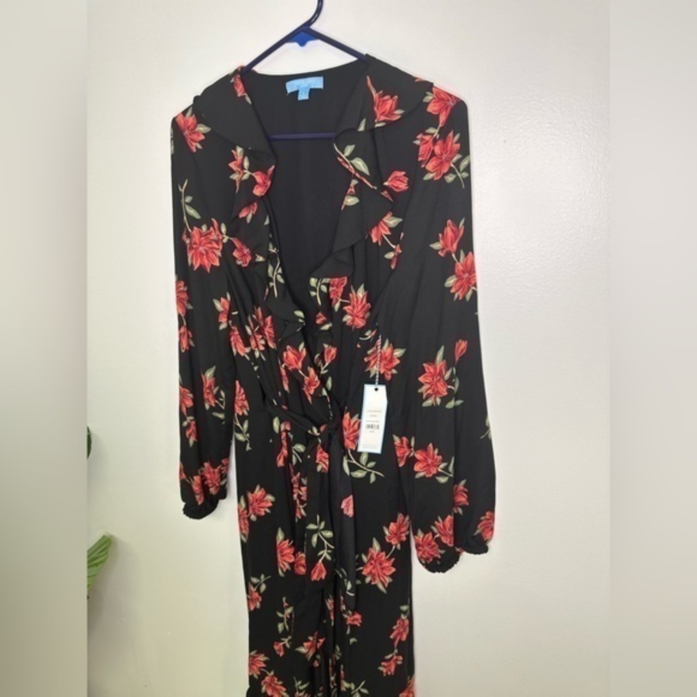 DRAPER JAMES RSVP NWT Long Sleeve Ruffle Midi Wrap Floral Dress - Picture 7 of 7